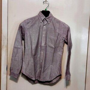 Calvin Klein Womans Long Sleeve Blouse Gray with red thin stripe 100% CottonSz4